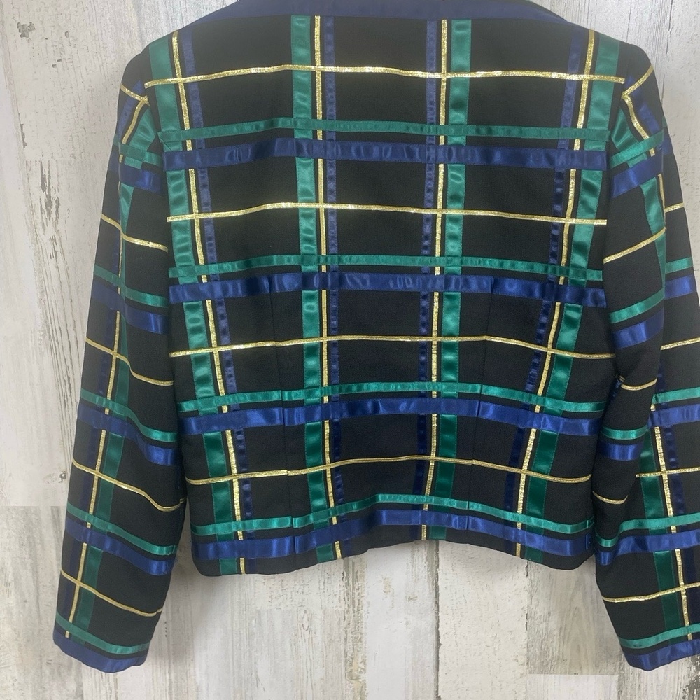 Talbots Vintage Black Multi Plaid Ribbon Jacket size 8 Christmas Holiday Festive - Picture 7 of 9